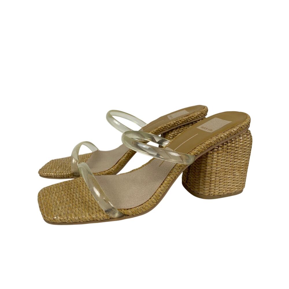 Dolce Vita Nattie Block Heels Sandals Rattan slim Strap Size 9